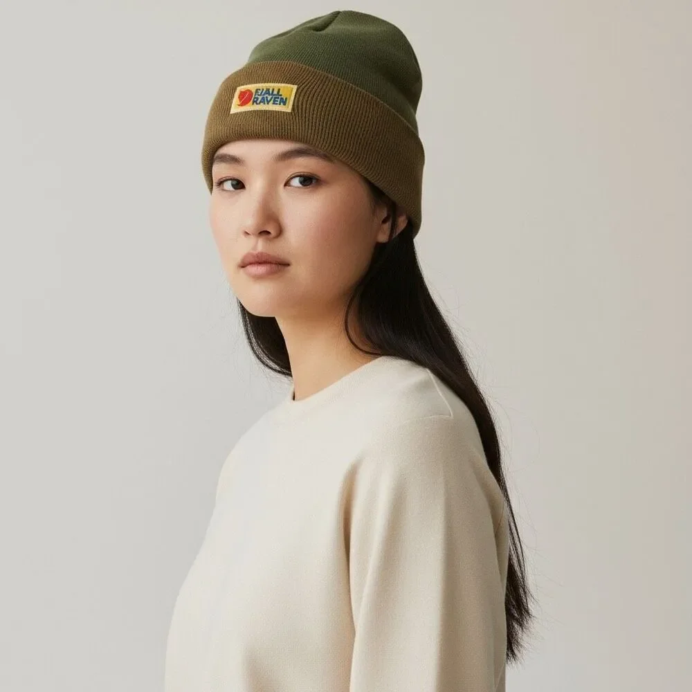 Fjällräven Vardag Beanie Buckwheat Brown Green Knit Hat Unisex Winter Wear NWT